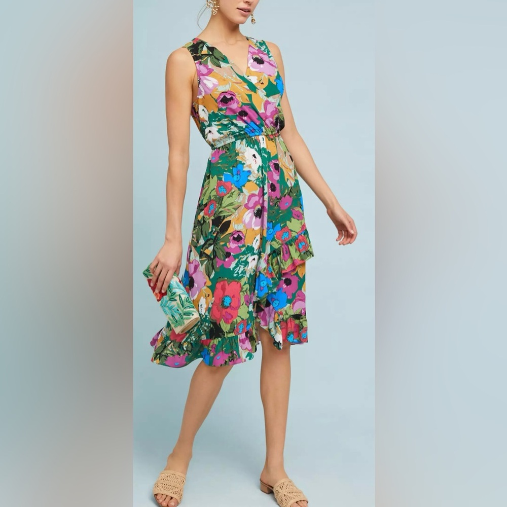 Anthropologie Plenty by Tracy Reese Daphne Wrap Dress Floral Print Midi